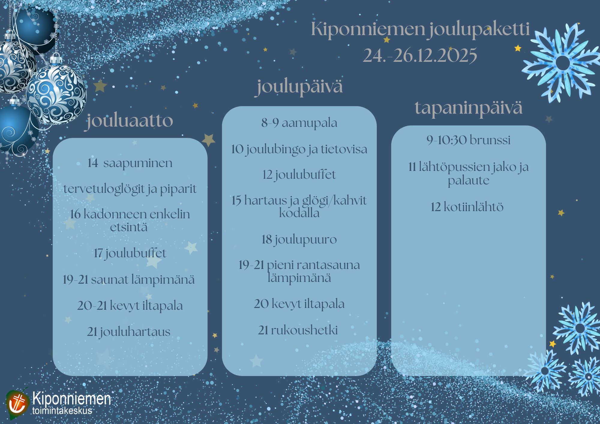 kiponniemen joulu 2025 3 Lasten ja nuorten suurtapahtumia isossa teltassa.